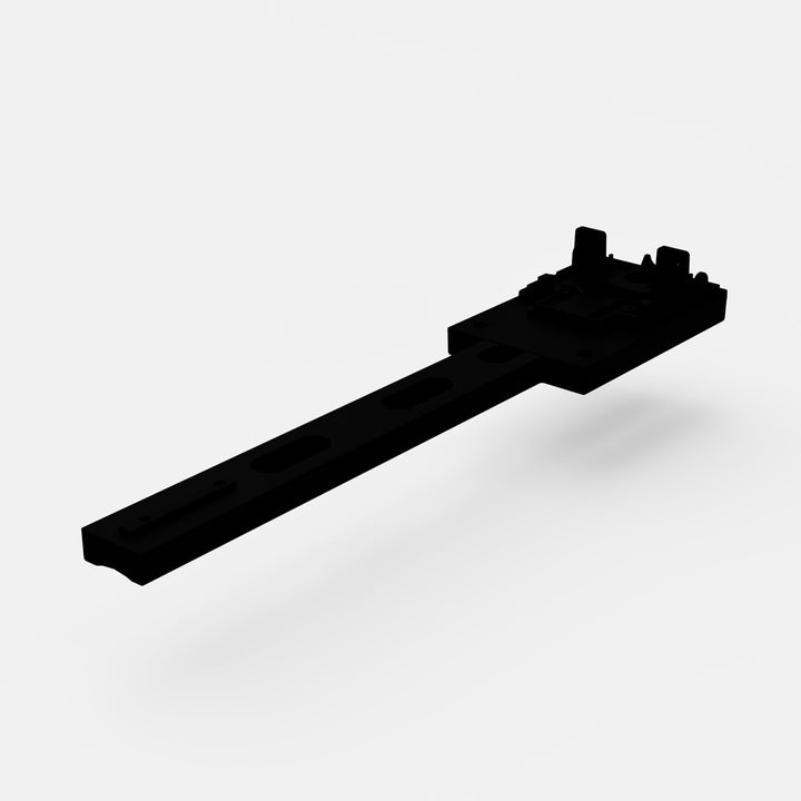Versatile aluminum rail for securing e-bike battery support on frames without screw holes. CNC-machined for precision fit.